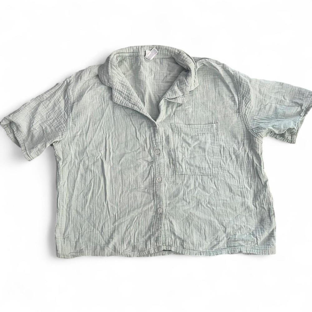 Stars Above Women's 100% Cotton Gauze Button-Up Shirt Size L Sage Green